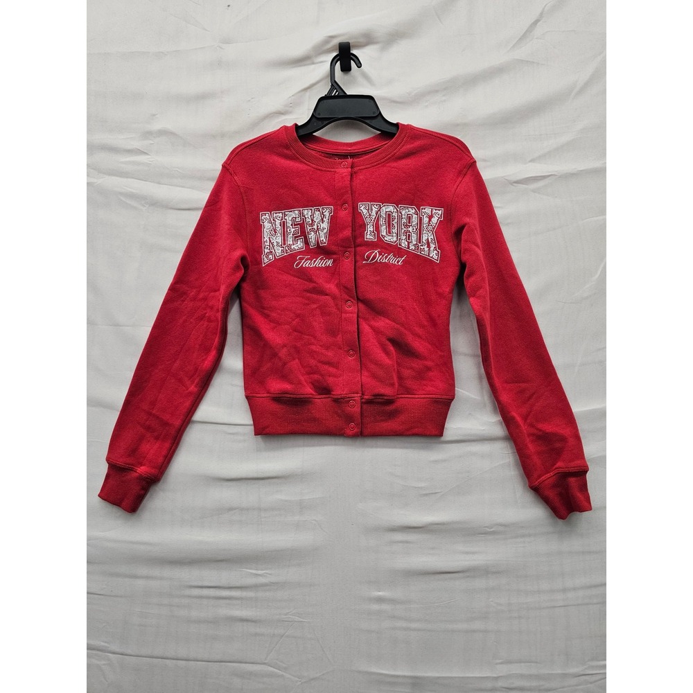 Zoe + Liv Womens New York Cardigan Sweatshirt Red Cotton Blend Casual Size XXS
